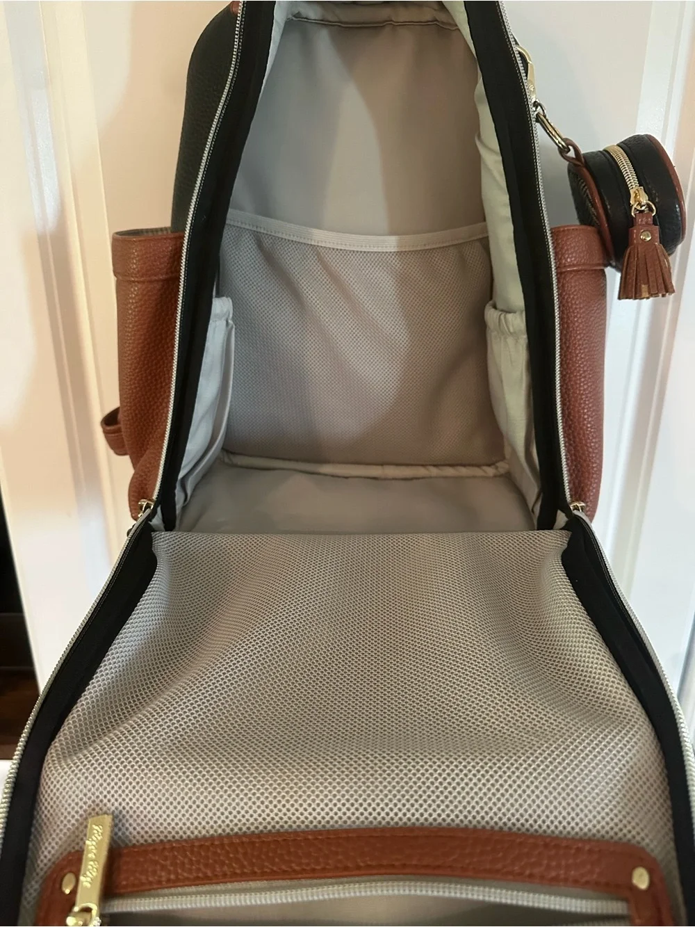 Itzy Ritzy Black, Brown & White Herringbone Mini Backpack